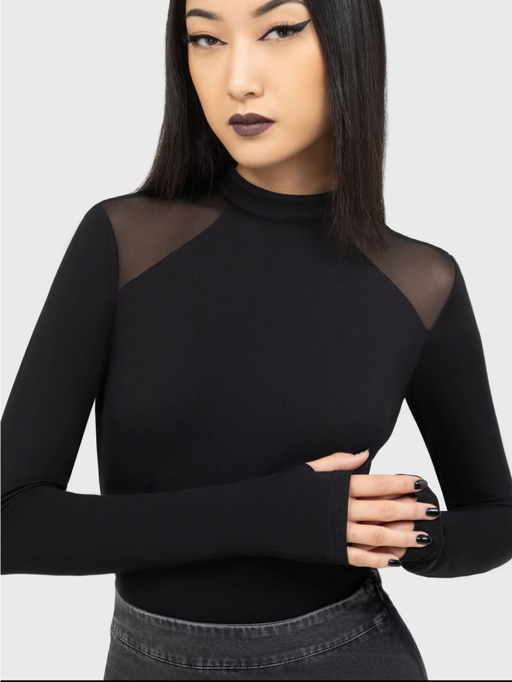Killstar Black Mesh-Shoulder Long Sleeve bodysuit
